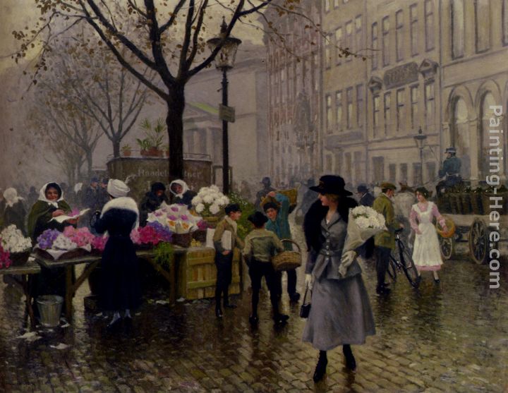 The Flower Market, Copenhagen painting - Paul Gustave Fischer The Flower Market, Copenhagen art painting